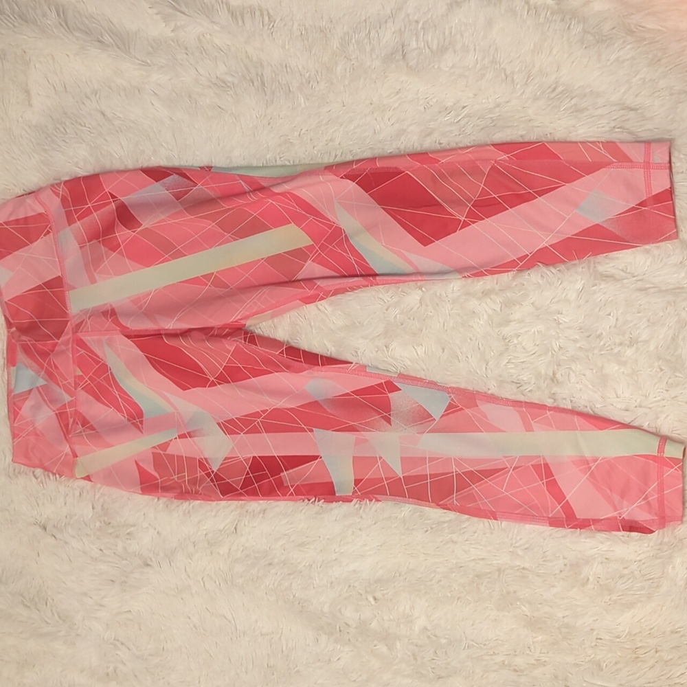 Zelos Medium Full Length Leggings Pink and White Geometric Print Pattern
